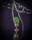 Decorative egg cup with elegante Easter egg and willow branches Royalty Free Stock Photo