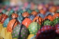 Decorative eggs on Easter market in the street of Budapest, Hungary. Selective focus