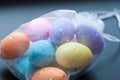 Decorative eggs in transparent bag. Royalty Free Stock Photo