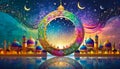 Decorative Eid mubarak background design with colorful circular frame. vector illustration