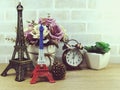 Decorative eiffel tower and different home decor related objects Royalty Free Stock Photo
