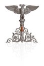 Decorative element in the form of a double-headed silver eagle isolated on a white background. Design element with clipping path Royalty Free Stock Photo