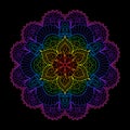 Decorative Element Rainbow Mandala on Black Background.