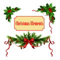 Decorative elements with Christmas evergreen set