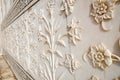 Decorative elements created by applying paint, stucco, stone inlays and carvings