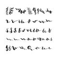 Hand drawn decorative calligraphic elements set. Black and white vector isolated illustration. Royalty Free Stock Photo