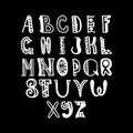 Decorative English alphabet. Black and white lettering.Letter. Vector handwritten script. White letters on chalkboard background.