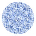 Isolated blue round floral gzhel decoration