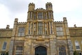 Decorative facade with castellated turrets and sculptures