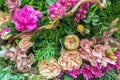 Decorative fake tropical floral arrangement as background or texture