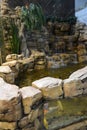 Decorative falls and reservoir in a winter garden