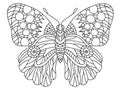 Decorative fantasy butterfly colouring book page for adults vector illustration Royalty Free Stock Photo