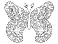 Decorative fantasy butterfly colouring page for adults vector illustration Royalty Free Stock Photo