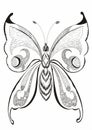 Decorative fantasy butterfly drawn with black ink