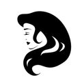 Decorative fashion girl for beauty salon design. Beautiful woman silhouette. Young girl with wavy thick hair. Vector