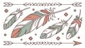 Decorative Feather & Tribal Arrow Pattern Border, vector design Generative AI Royalty Free Stock Photo