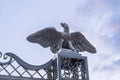 Decorative figure of an eagle on the gate of the upper entrance to the Bahai Garden on the street Yefe Nof in Haifa