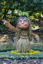 Decorative figure of a fairy-tale character in a city garden in the center of Kyiv, Ukraine, close up