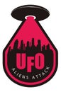 Banner on theme aliens attack with a flying saucer