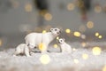 Decorative figurines of a Christmas theme. Statuettes of a family of polar bears. Christmas tree decoration. Festive decor, warm Royalty Free Stock Photo