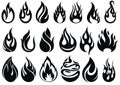 Decorative Fire flames, set vector icons Royalty Free Stock Photo