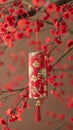 Decorative firecracker with background of ginkgo branch in chinese new year. Lunar New Year holidays