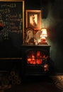 Decorative Fireplace in the Coffee Shop, Red Blazing Flame