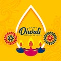 Decorative flat yellow diwali festival wishes card