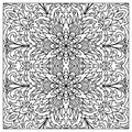 Decorative floral adult coloring page black and white isolated on white