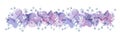 Decorative Floral border with purple flowers with buds and small light blue florets on white background Royalty Free Stock Photo