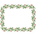Decorative floral frame from drawn sprigs wild ripe strawberries