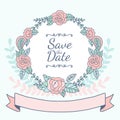Decorative Floral Frame With Pink Roses And Leaves. Wedding, Birthday Or Save The Date Greeting Card. Vector Illustration