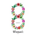 .Decorative floral with 8march womens day card design