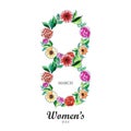 .Decorative floral with 8march womens day card design Royalty Free Stock Photo