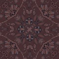 Decorative floral ornament in brown chocolate colors. Ceramic tile. Print for bandana, square scarves