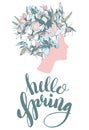 Decorative floral pattern woman`s head poster Hello Spring