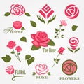 Decorative floral rose logo set
