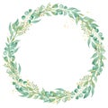 Decorative floral round frame watercolor raster illustration