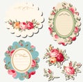 Decorative floral scrapbook frames with vintage roses. Vector set