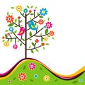 Decorative floral tree and bird, vector Royalty Free Stock Photo