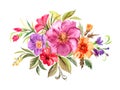 Decorative flower bouquet, flower vignette, watercolor