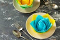 Decorative flower of colored paper napkins. Royalty Free Stock Photo