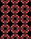 Decorative flower pattern with round wreaths of simple small red flowers on a black background Royalty Free Stock Photo