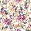 Decorative flowers with barocco seamless pattern Royalty Free Stock Photo