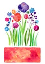 Decorative flowers in a pot, Translucent overlying watercolor flower, Meadow flowers, celebration delicate watercolor flowers