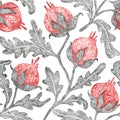 Decorative flowers seamless pattern. Handmade. Pencils on paper. Vintage print for textiles, packaging. Grunge texture Royalty Free Stock Photo