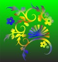 Decorative flowery design on green background