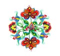 Decorative folk art of Eastern Europe - floral composition with native ornate flowers. Watercolor embroidery motif