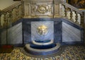 Decorative fountain and stairway inside The Pinacota Ambrosiana, the Ambrosian art gallery in Milan, Italy