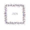 Decorative frame in the form of a square of watercolor butterflies of a lilac color, with a contour square, print for congratulat
